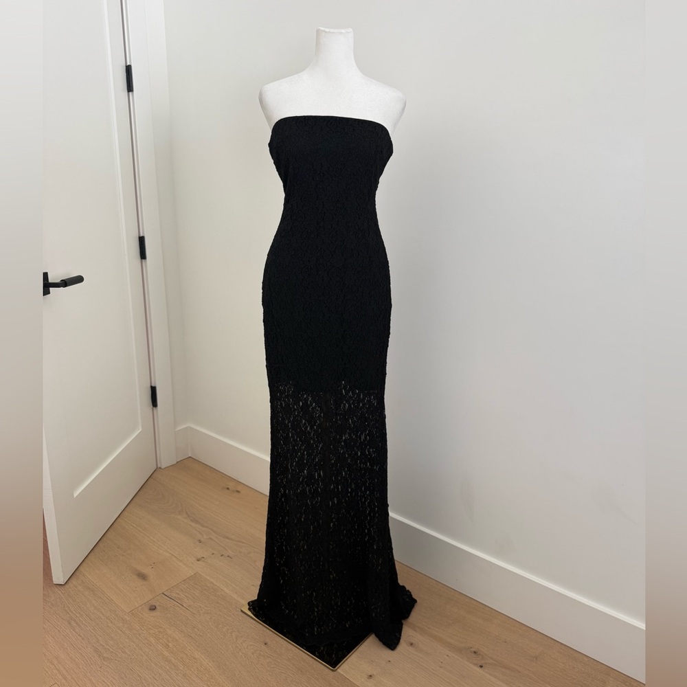Zara black lace strapless maxi dress sheer hem minimalist euro summer M - Picture 3 of 8